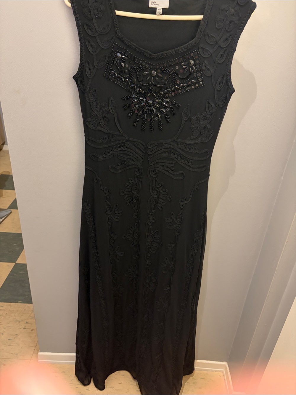Beaded Black Sleeveless Maxi Dress